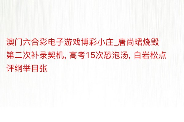 澳门六合彩电子游戏博彩小庄_唐尚珺烧毁第二次补录契机, 高考15次恐泡汤, 白岩松点评纲举目张