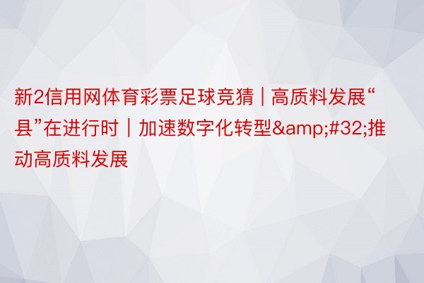 新2信用网体育彩票足球竞猜 | 高质料发展“县”在进行时｜加速数字化转型&#32;推动高质料发展